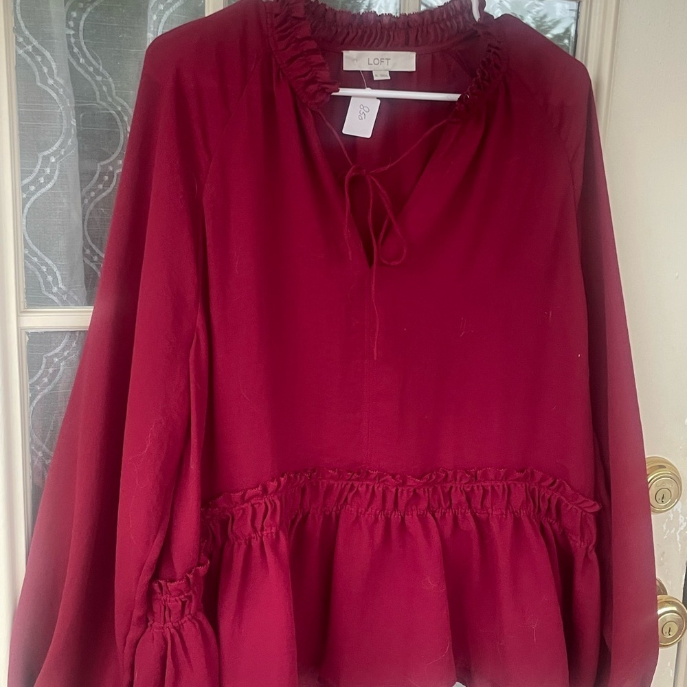 LOFT Women's Deep Wine Peplum Blouse- XL